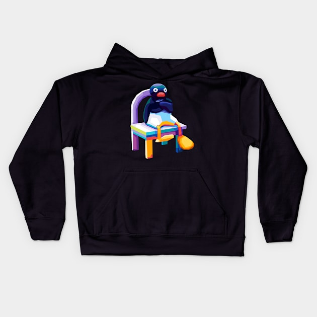 Angry Pingu meme Wpap Pop Art Kids Hoodie by SiksisArt